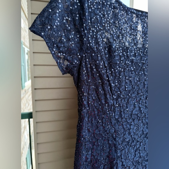 🆕 SLNY Navy Blue Sequin LaceL Dress Size 10 Gown Mother of the Bride Party - Picture 11 of 17